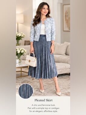 Metallic Striped Pleated Midi Skirt